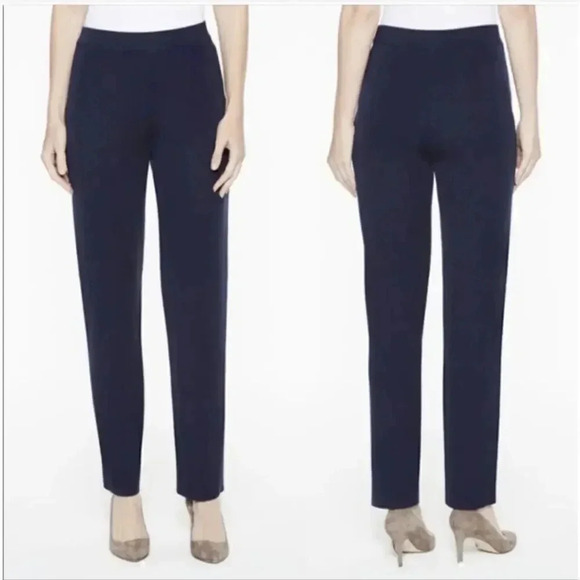 Exclusively Misook Classic Knit Silky Pull-On Pants Blue Purple Side Slit - Picture 1 of 10